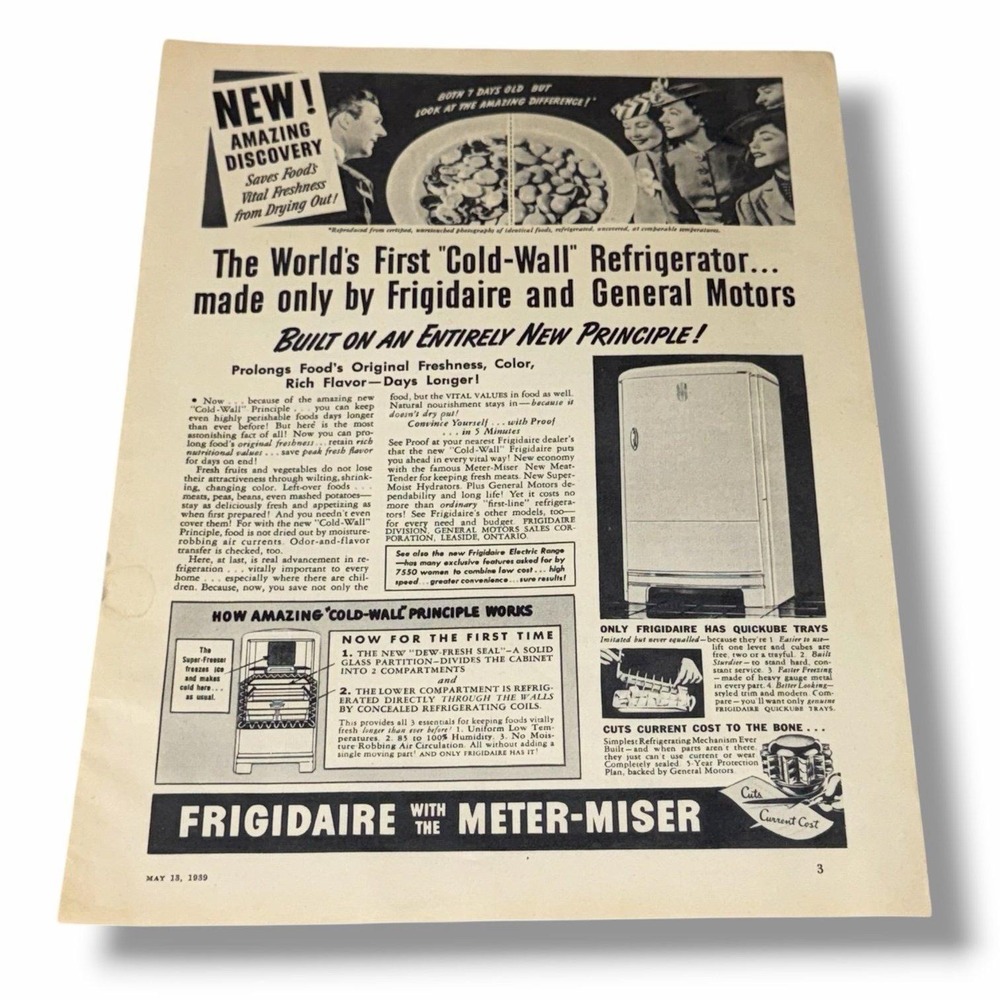 1939 Frigidaire with the Meter Miser The Worlds First Cold Wall Vintage Ad AD